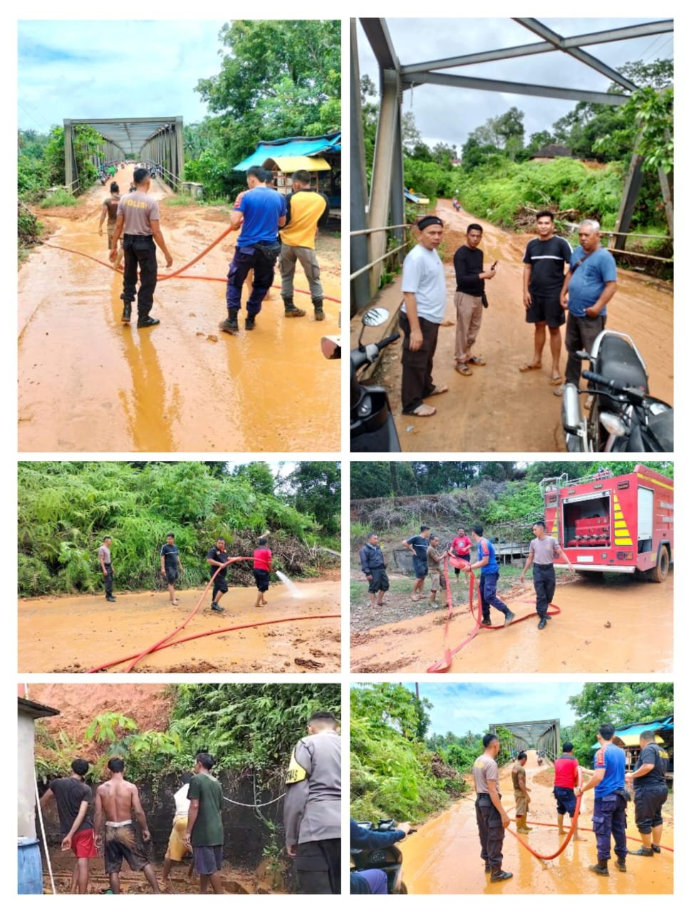 Polsek Â Hulu Kuantan Bersama Â Muspika Dan Warga Bersih Rumah dan Jalan Terdampak Longsor