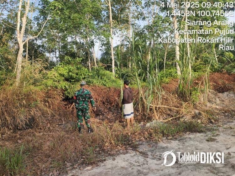 Meminimalisir Terjadinya Karhutla Wilayah Desa Binaan, Babinsa Koramil 06/TM Kodim 0321/Rohil Lakukan Patroli