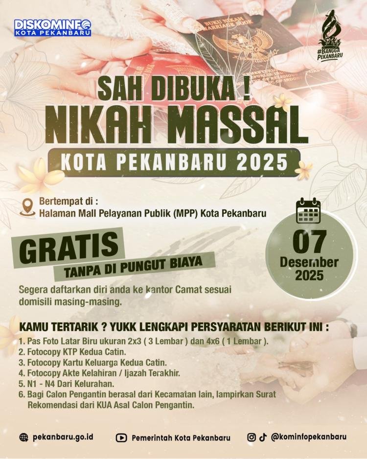 Nikah Massal Gratis di Pekanbaru, 43 Pasangan Siap Resmi Disatukan