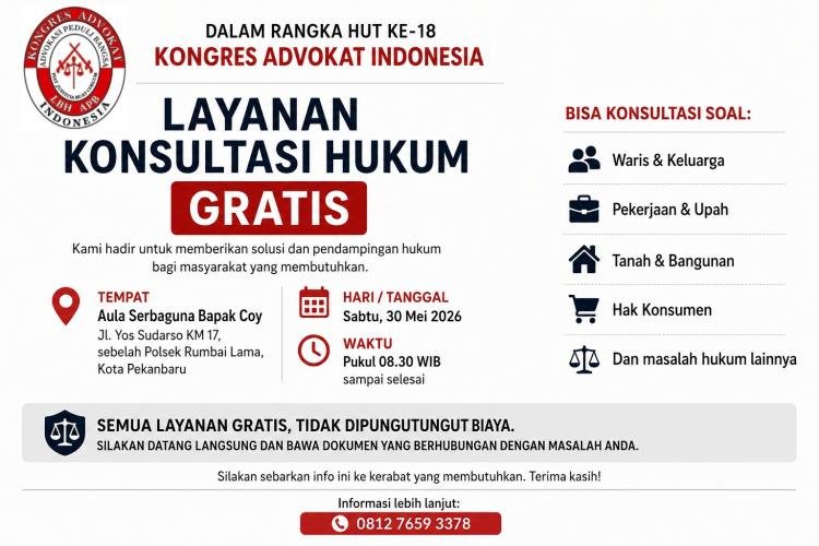 Sambut HUT KAI ke-18, LBH KAI Riau Siapkan Konsultasi Hukum Gratis