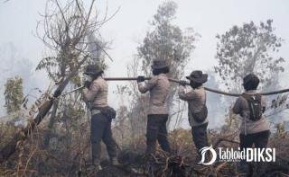 Diterpa Asap dan Panas, Polwan Brimob Polda Riau Jibaku Padamkan Karhutla di Rimbo Panjang