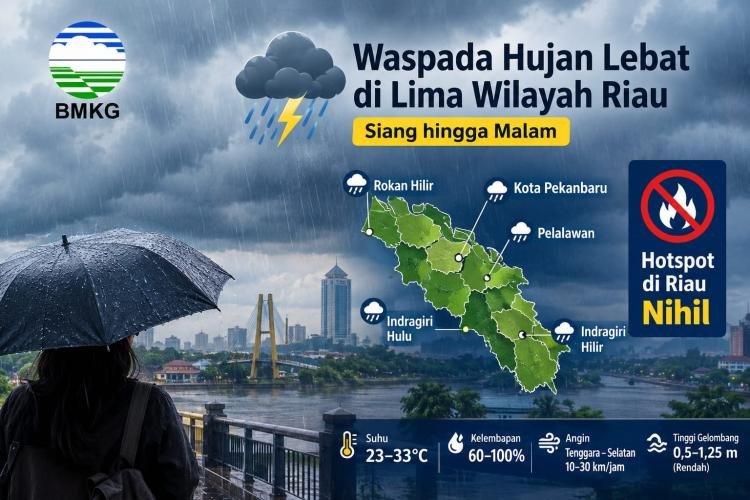 BMKG Peringatkan Potensi Hujan Lebat di Lima Wilayah Riau, Hotspot Nihil